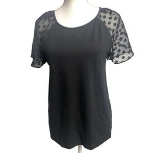 Ann Taylor Polka Dot Black Sheer Sleeve Blouse Womens Medium